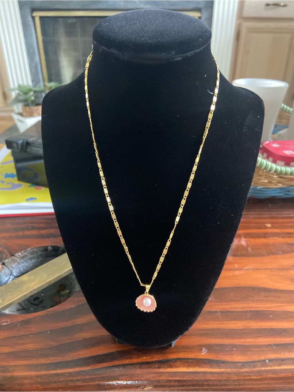 Gold Shell Pendant Necklace with Pink Mother-of-Pearl Accent